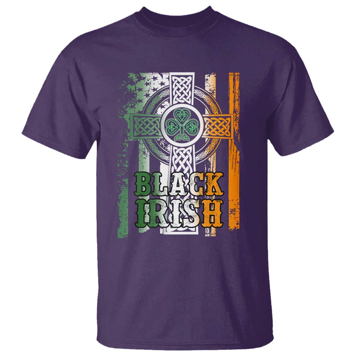 St Patrick's Day Black Irish T Shirt Vintage American Flag Celtic Cross TS11 Purple Print Your Wear