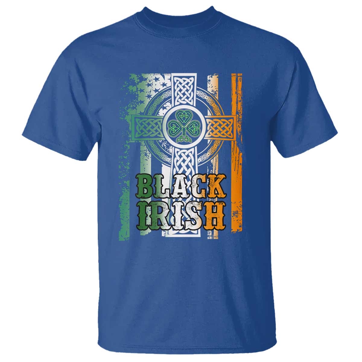 St Patrick's Day Black Irish T Shirt Vintage American Flag Celtic Cross TS11 Royal Blue Print Your Wear