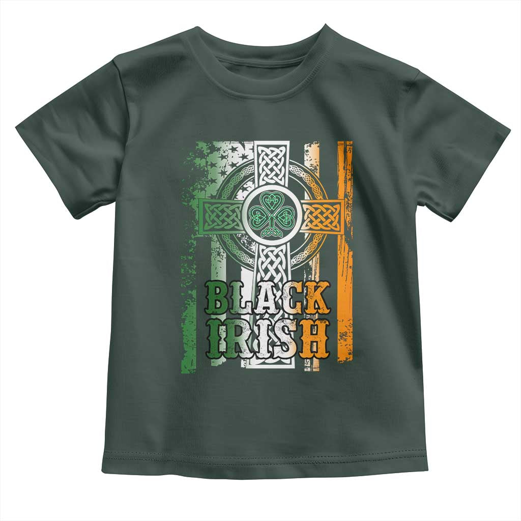 St Patrick's Day Black Irish Toddler T Shirt Vintage American Flag Celtic Cross TS11 Dark Forest Green Print Your Wear