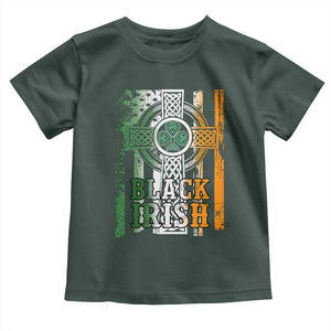 St Patrick's Day Black Irish Toddler T Shirt Vintage American Flag Celtic Cross TS11 Dark Forest Green Print Your Wear