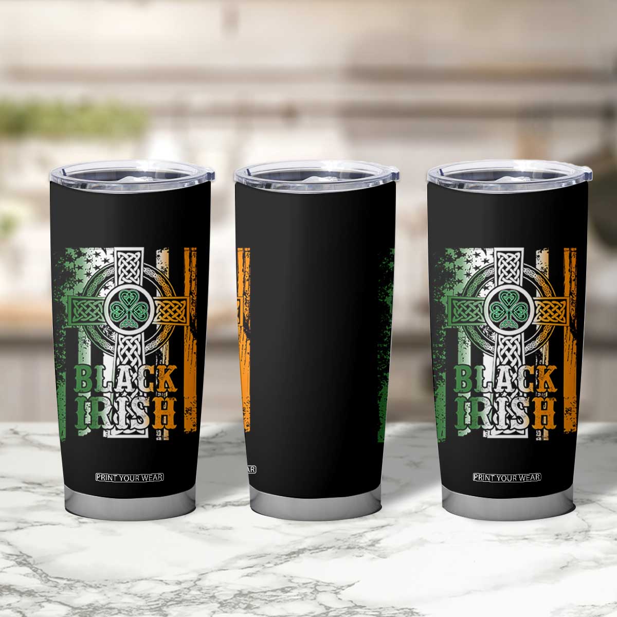 St Patrick's Day Black Irish Tumbler Cup Vintage American Flag Celtic Cross TS11 Print Your Wear