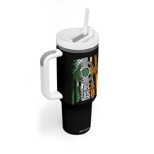 St Patrick's Day Black Irish Tumbler With Handle Vintage American Flag Celtic Cross TS11 Print Your Wear