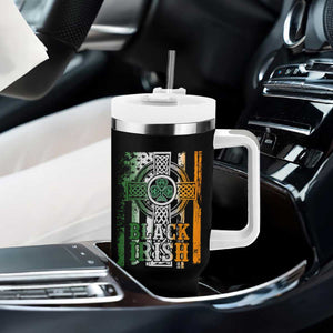 St Patrick's Day Black Irish Tumbler With Handle Vintage American Flag Celtic Cross TS11 Print Your Wear