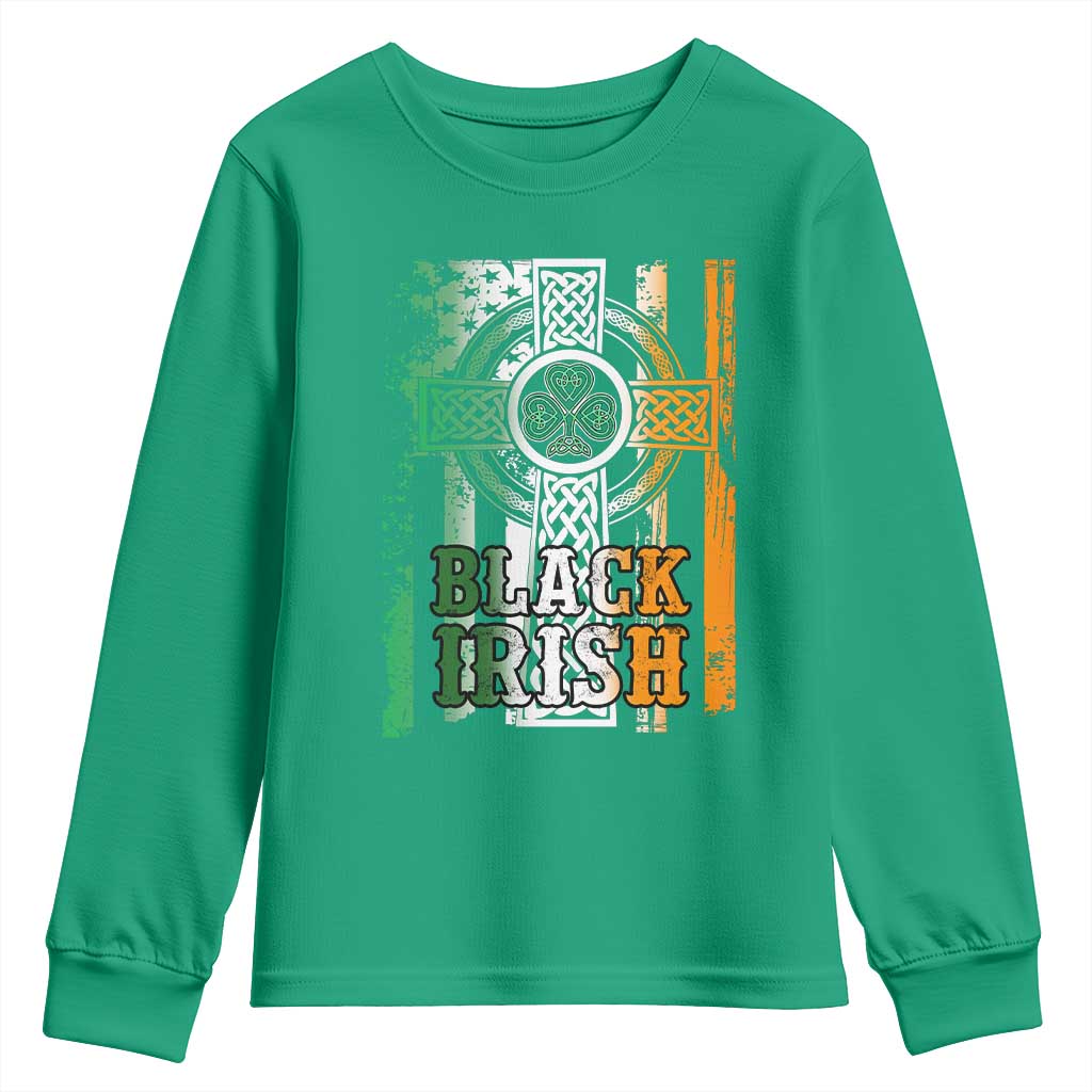 St Patrick's Day Black Irish Youth Sweatshirt Vintage American Flag Celtic Cross TS11 Irish Green Print Your Wear