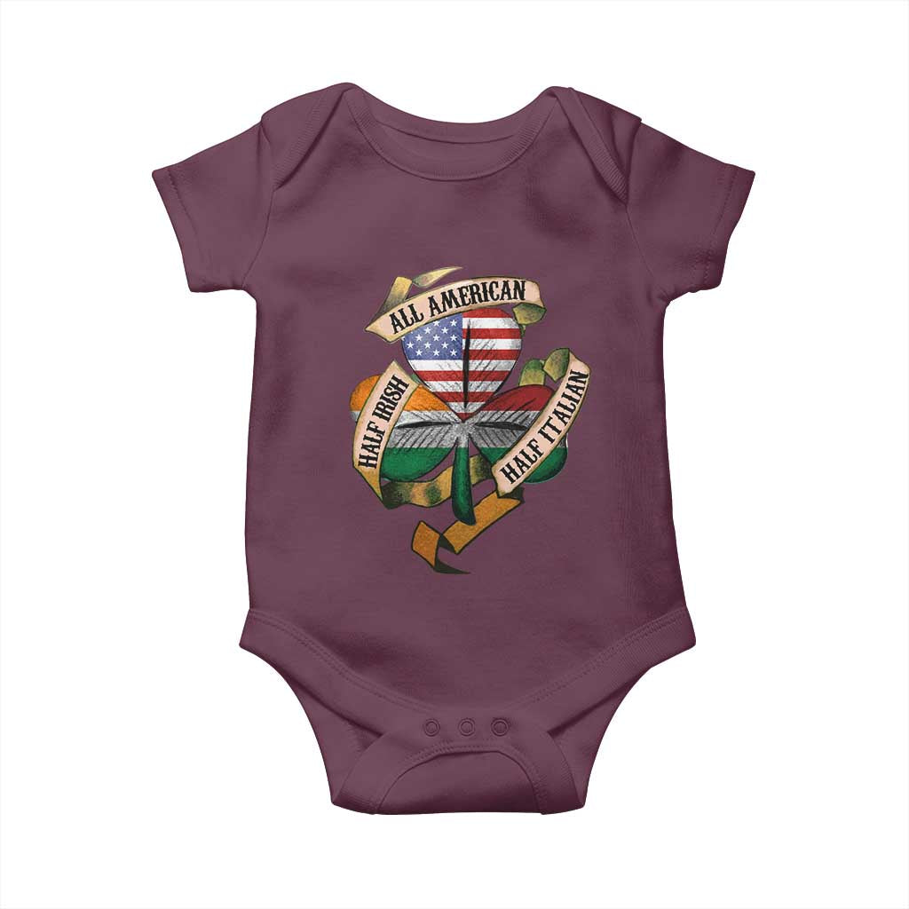 Half Irish Half Italian All American Baby Onesie Vintage Flag Shamrock Heritage TS11 Maroon Print Your Wear