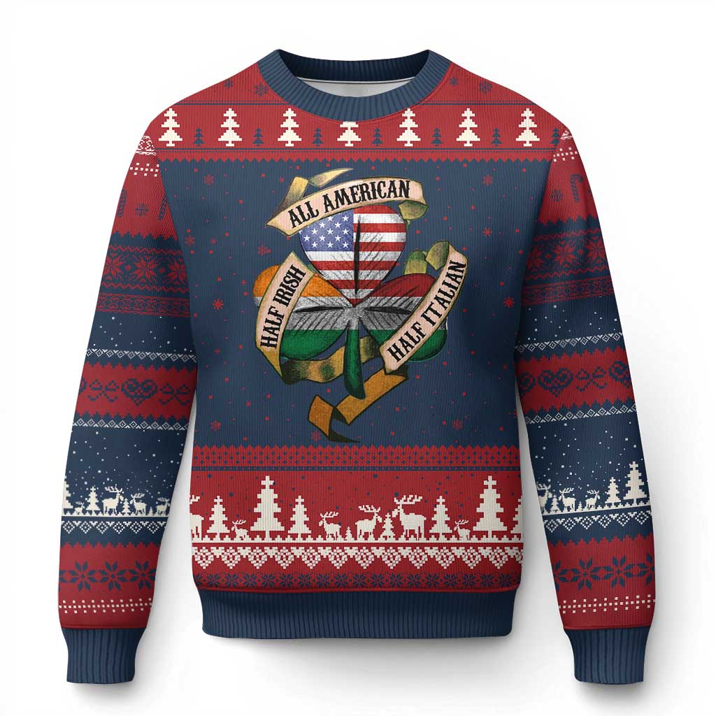 Half Irish Half Italian All American Ugly Christmas Sweater Vintage Flag Shamrock Heritage TS11 Navy Red Print Your Wear