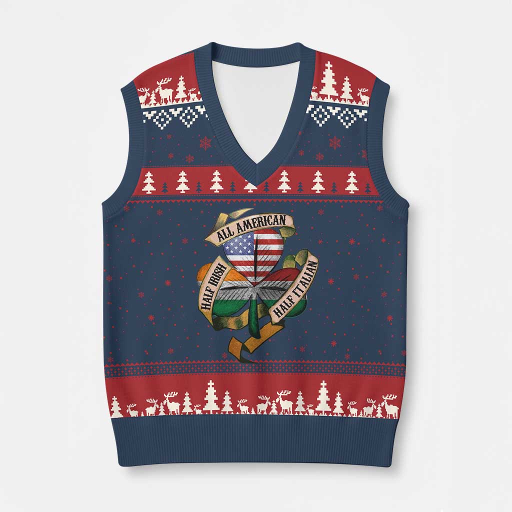 Half Irish Half Italian All American V-Neck Knit Sweater Vest Vintage Flag Shamrock Heritage TS11 Navy Red Print Your Wear