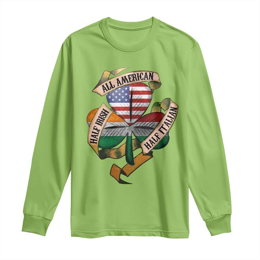 Half Irish Half Italian All American Long Sleeve Shirt Vintage Flag Shamrock Heritage TS11 Lime Print Your Wear