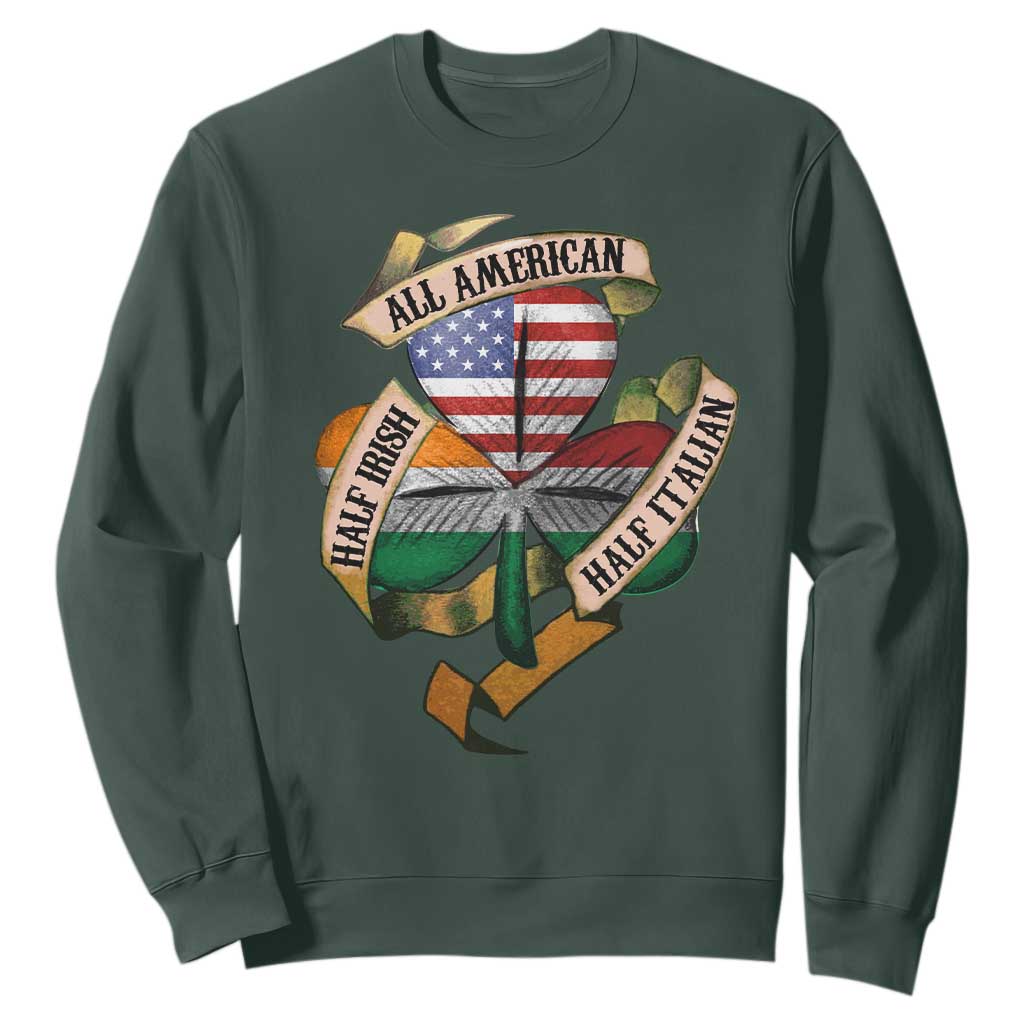 Half Irish Half Italian All American Sweatshirt Vintage Flag Shamrock Heritage TS11 Dark Forest Green Print Your Wear