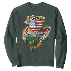 Half Irish Half Italian All American Sweatshirt Vintage Flag Shamrock Heritage TS11 Dark Forest Green Print Your Wear