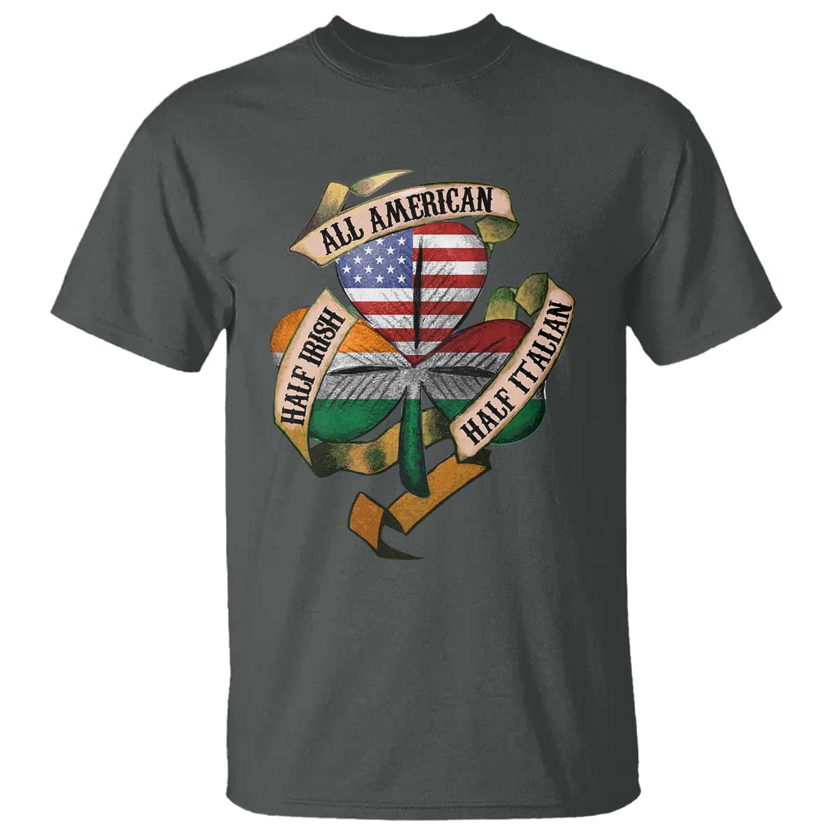 Half Irish Half Italian All American T Shirt Vintage Flag Shamrock Heritage TS11 Dark Heather Print Your Wear