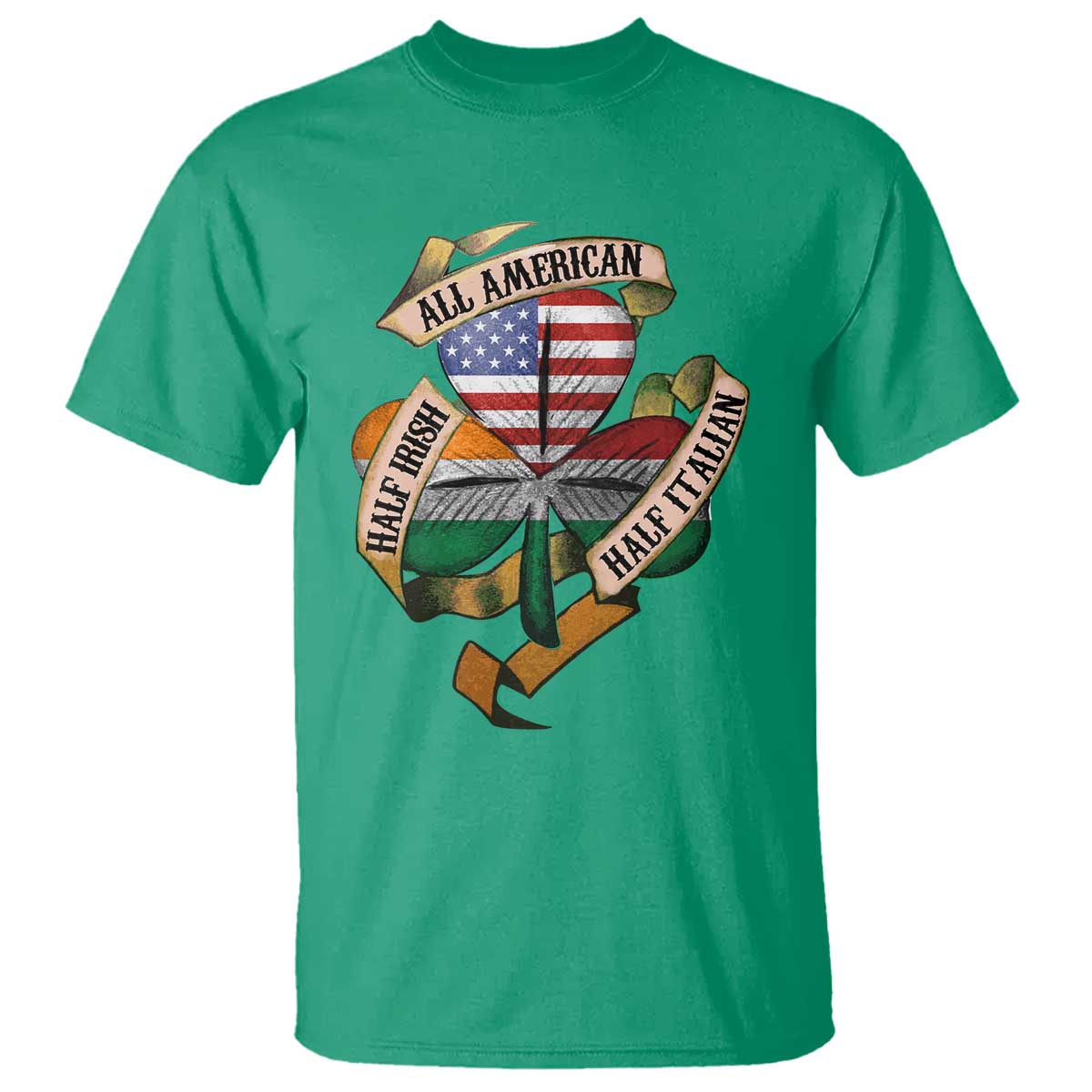 Half Irish Half Italian All American T Shirt Vintage Flag Shamrock Heritage TS11 Irish Green Print Your Wear