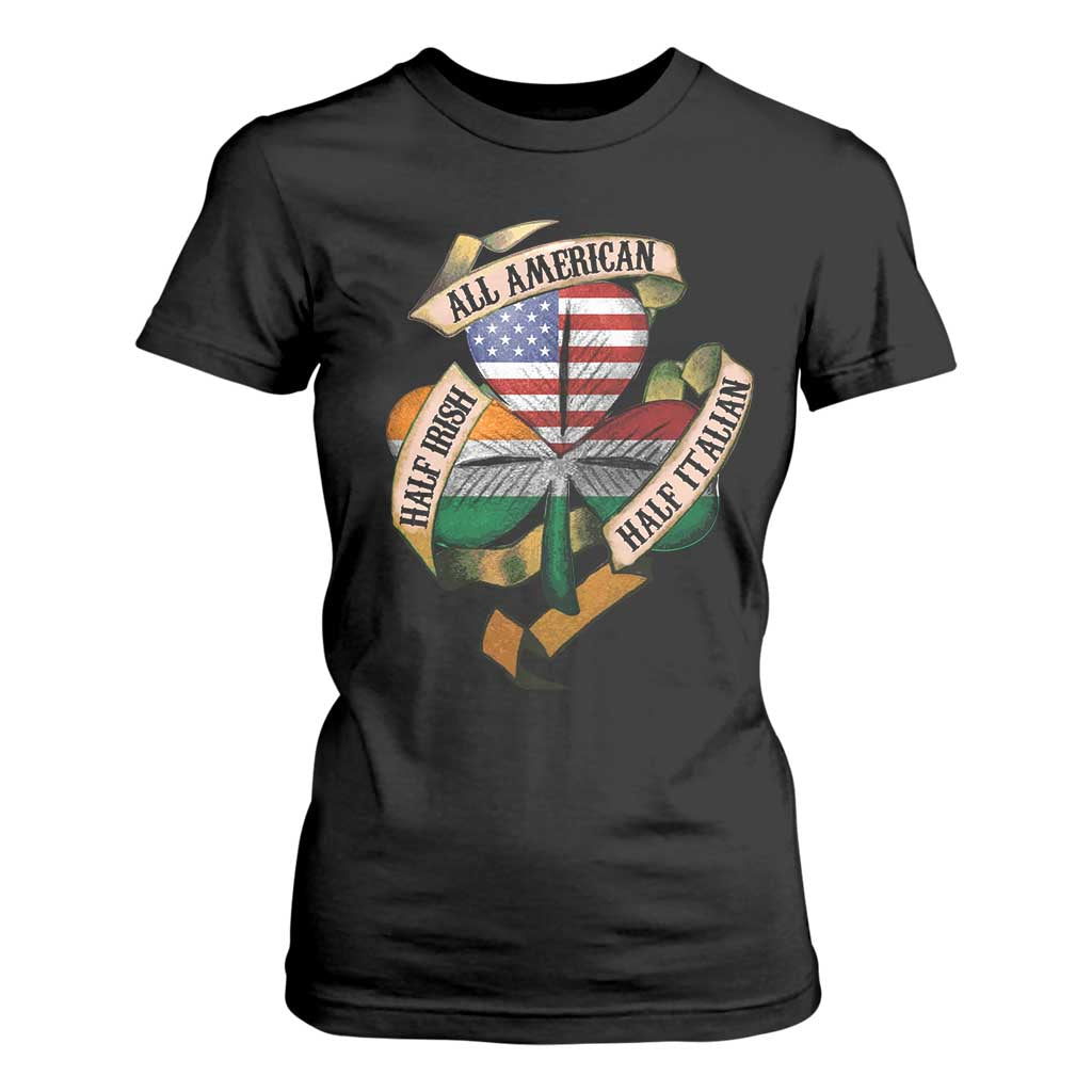 Half Irish Half Italian All American T Shirt For Women Vintage Flag Shamrock Heritage TS11 Black Print Your Wear