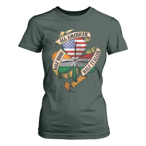 Half Irish Half Italian All American T Shirt For Women Vintage Flag Shamrock Heritage TS11 Dark Forest Green Print Your Wear