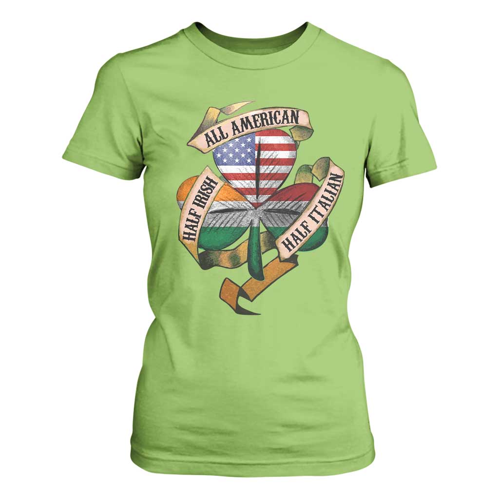 Half Irish Half Italian All American T Shirt For Women Vintage Flag Shamrock Heritage TS11 Lime Print Your Wear