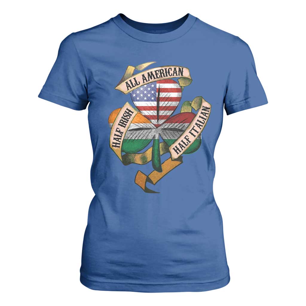 Half Irish Half Italian All American T Shirt For Women Vintage Flag Shamrock Heritage TS11 Royal Blue Print Your Wear
