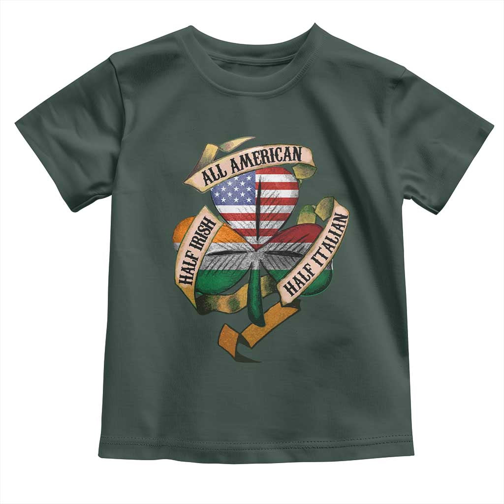 Half Irish Half Italian All American Toddler T Shirt Vintage Flag Shamrock Heritage TS11 Dark Forest Green Print Your Wear