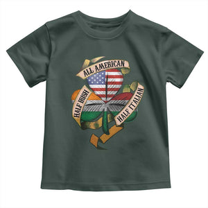 Half Irish Half Italian All American Toddler T Shirt Vintage Flag Shamrock Heritage TS11 Dark Forest Green Print Your Wear