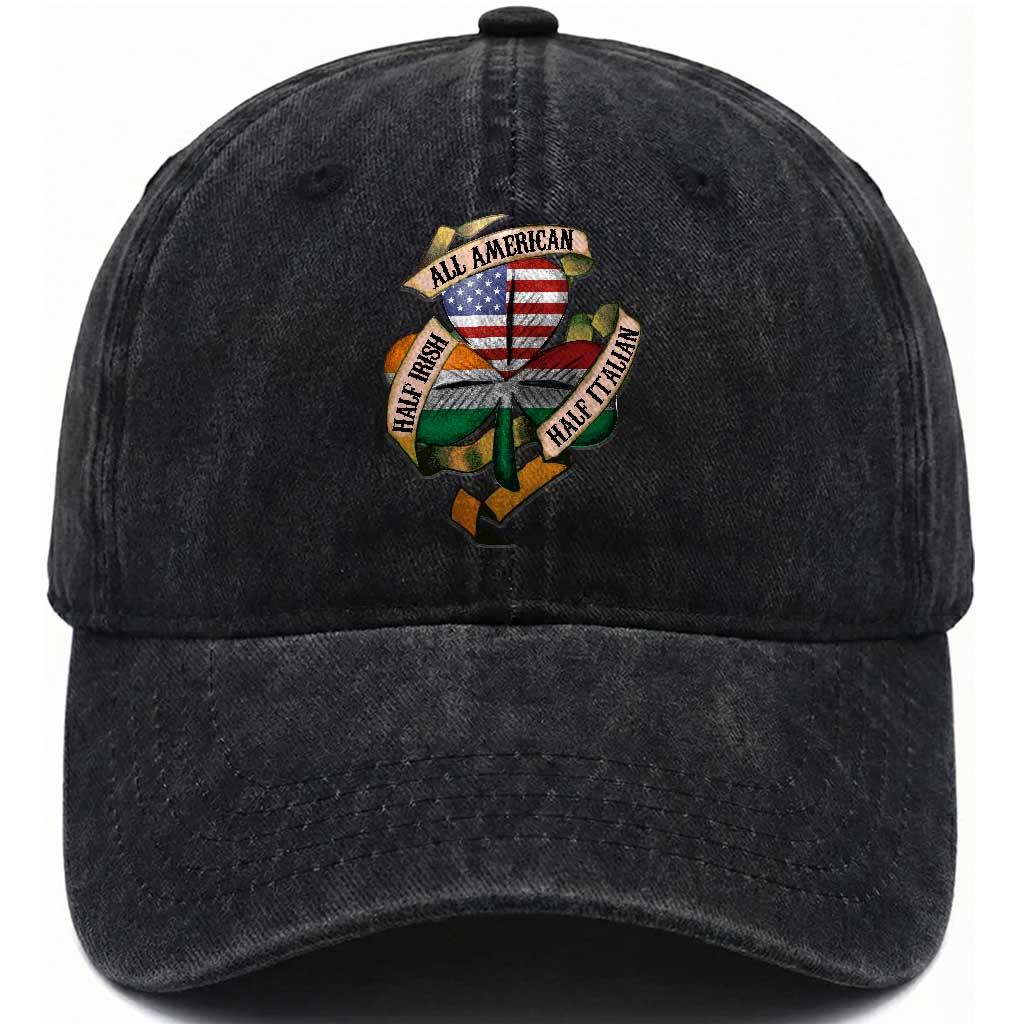 Half Irish Half Italian All American Washed Cotton Baseball Cap Vintage Flag Shamrock Heritage TS11 Print Your Wear