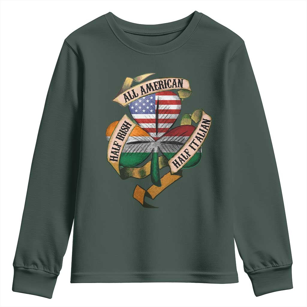 Half Irish Half Italian All American Youth Sweatshirt Vintage Flag Shamrock Heritage TS11 Dark Forest Green Print Your Wear
