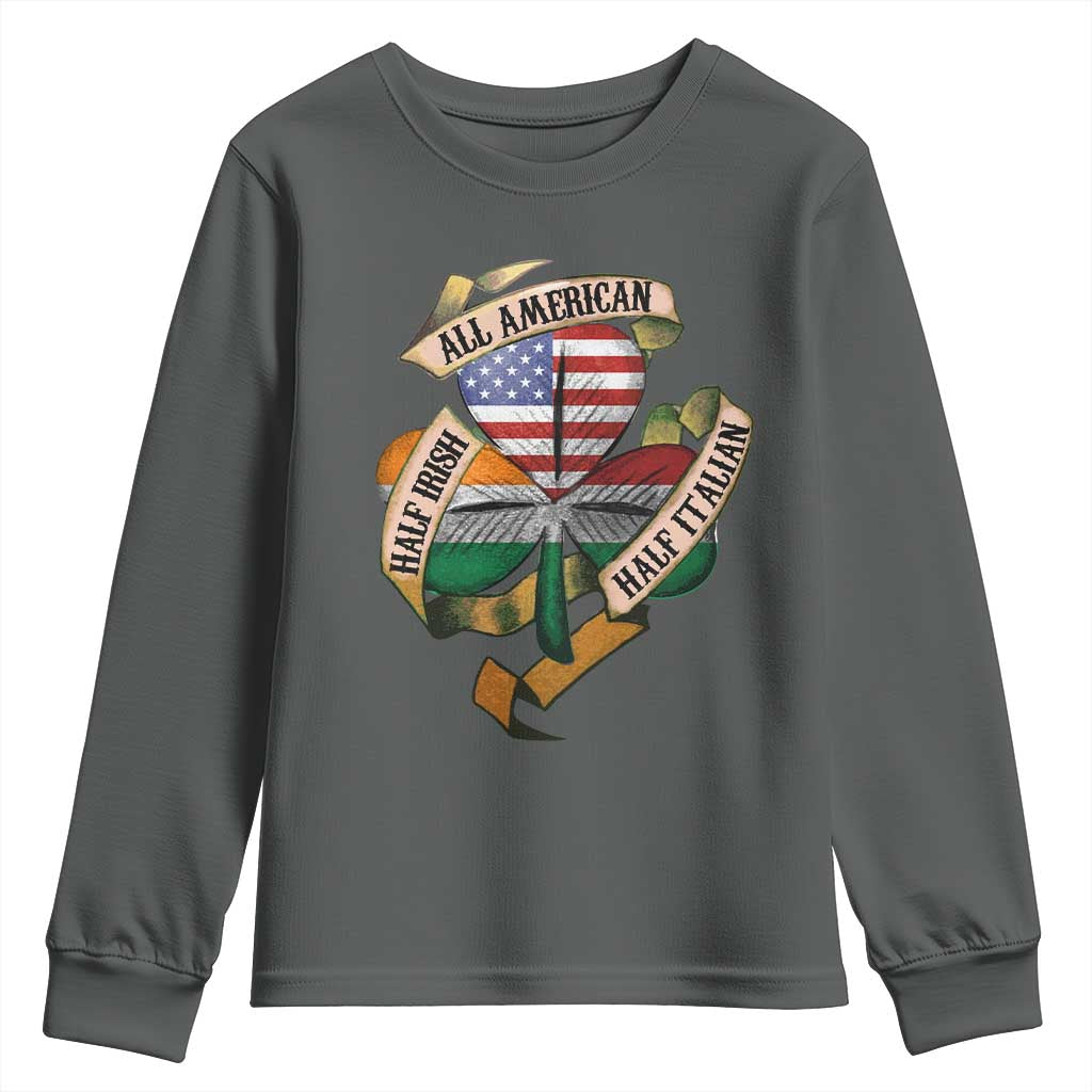 Half Irish Half Italian All American Youth Sweatshirt Vintage Flag Shamrock Heritage TS11 Dark Heather Print Your Wear