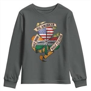 Half Irish Half Italian All American Youth Sweatshirt Vintage Flag Shamrock Heritage TS11 Dark Heather Print Your Wear