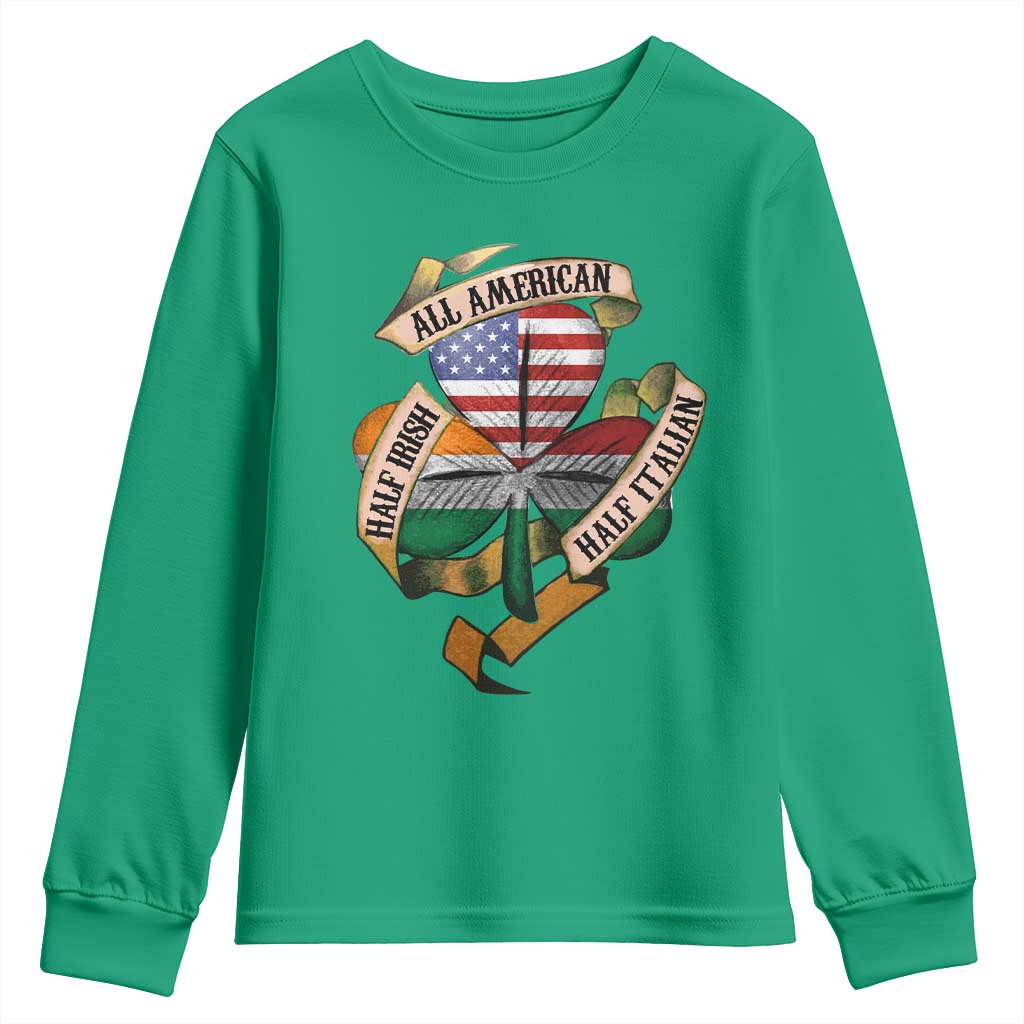 Half Irish Half Italian All American Youth Sweatshirt Vintage Flag Shamrock Heritage TS11 Irish Green Print Your Wear