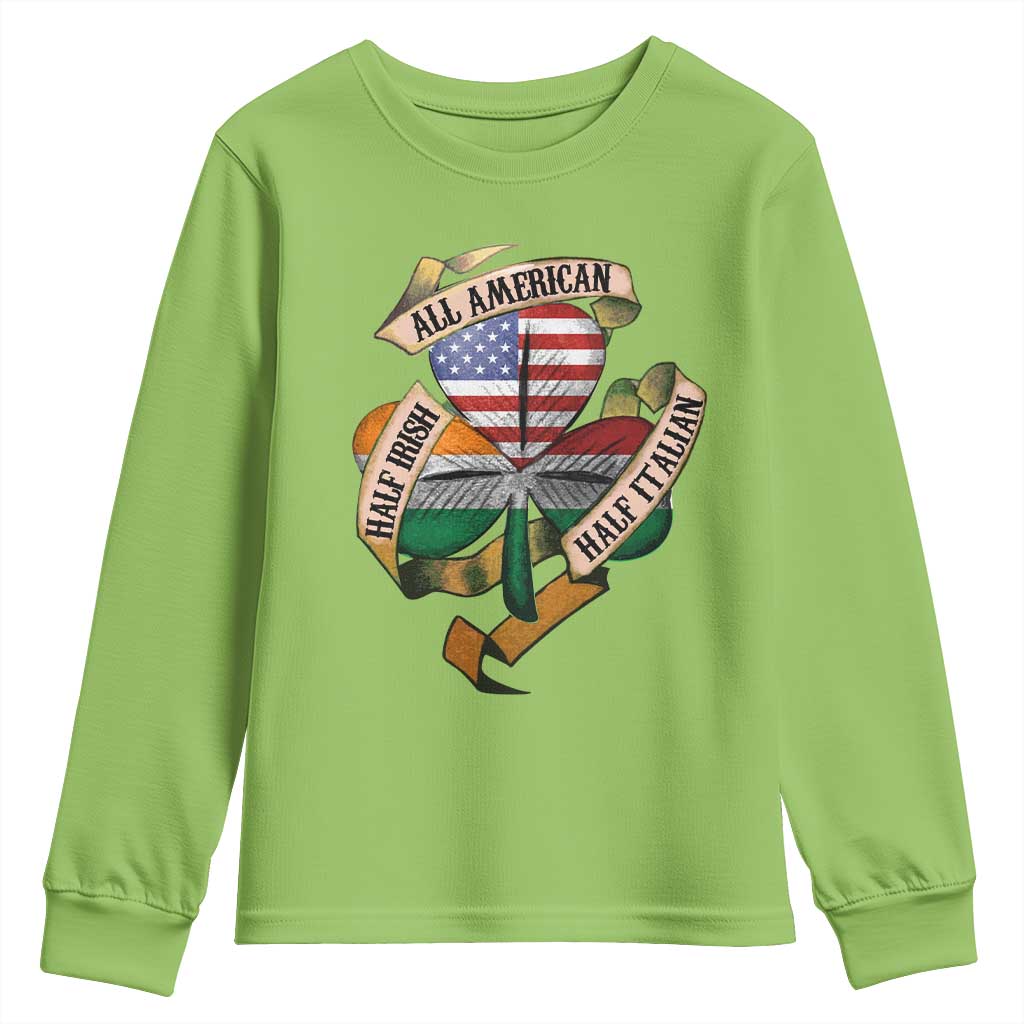 Half Irish Half Italian All American Youth Sweatshirt Vintage Flag Shamrock Heritage TS11 Lime Print Your Wear