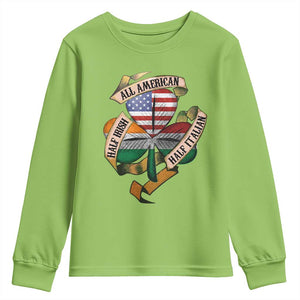 Half Irish Half Italian All American Youth Sweatshirt Vintage Flag Shamrock Heritage TS11 Lime Print Your Wear