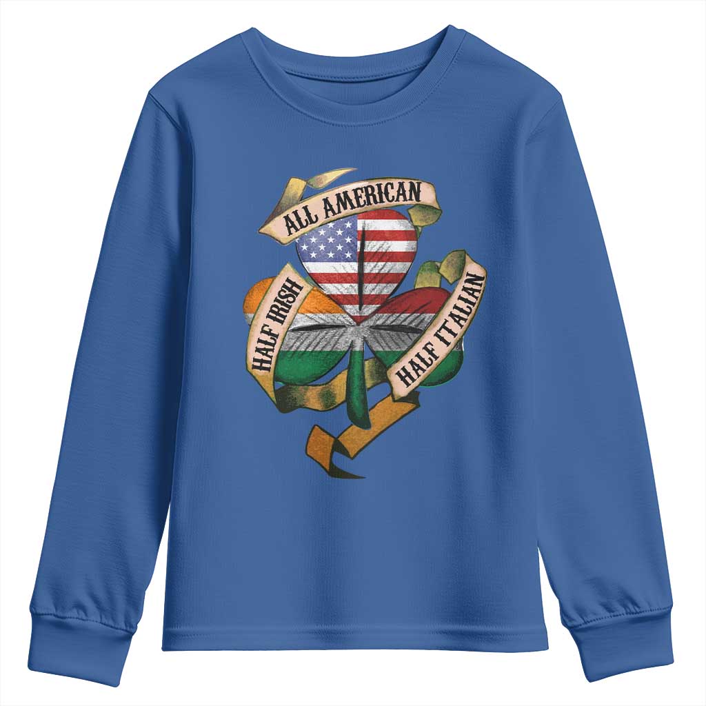 Half Irish Half Italian All American Youth Sweatshirt Vintage Flag Shamrock Heritage TS11 Royal Blue Print Your Wear