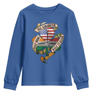 Half Irish Half Italian All American Youth Sweatshirt Vintage Flag Shamrock Heritage TS11 Royal Blue Print Your Wear