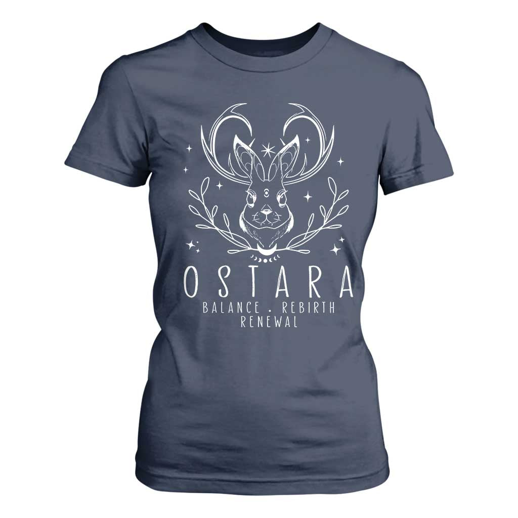 Ostara Pagan Eostre Easter Day T Shirt For Women Balance Rebirth Renewal Bunny TS11 Navy Print Your Wear