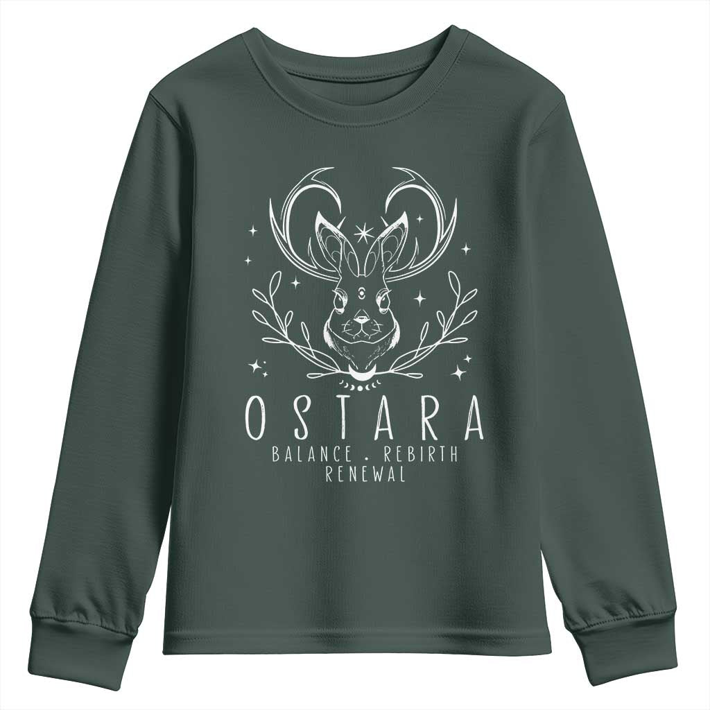 Ostara Pagan Eostre Easter Day Youth Sweatshirt Balance Rebirth Renewal Bunny TS11 Dark Forest Green Print Your Wear