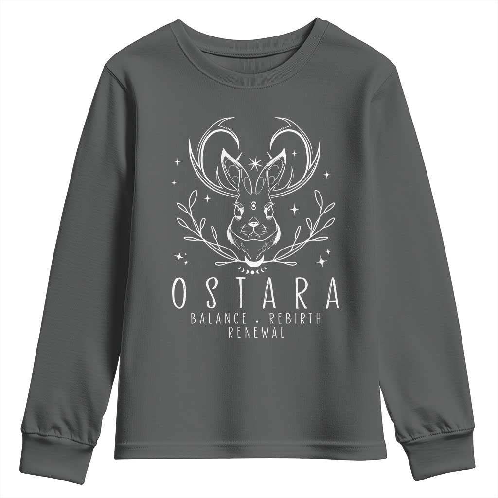 Ostara Pagan Eostre Easter Day Youth Sweatshirt Balance Rebirth Renewal Bunny TS11 Dark Heather Print Your Wear