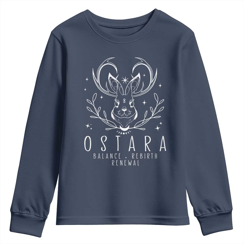Ostara Pagan Eostre Easter Day Youth Sweatshirt Balance Rebirth Renewal Bunny TS11 Navy Print Your Wear