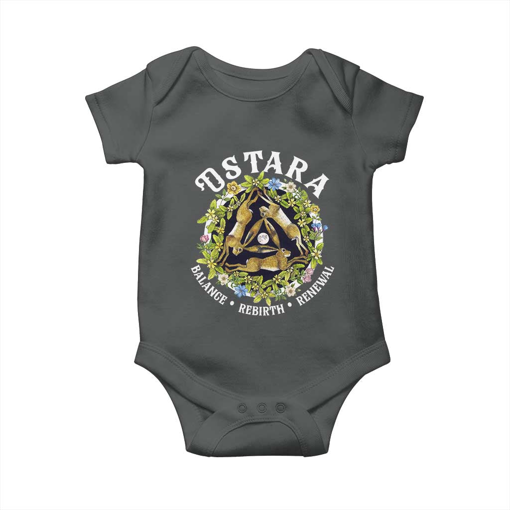Ostara Balance Rebirth Renewal Baby Onesie Ostara Pagan Eostre Easter Day Three Hares TS11 Dark Heather Print Your Wear