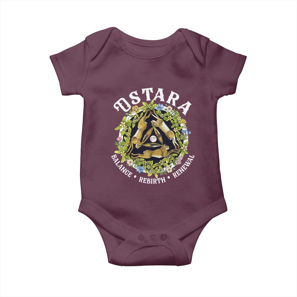 Ostara Balance Rebirth Renewal Baby Onesie Ostara Pagan Eostre Easter Day Three Hares TS11 Maroon Print Your Wear