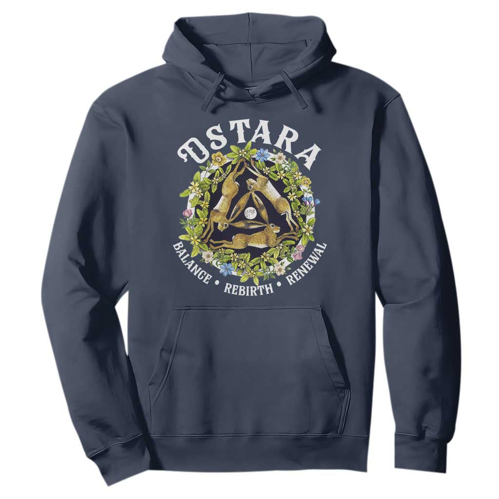 Ostara Balance Rebirth Renewal Hoodie Ostara Pagan Eostre Easter Day Three Hares TS11 Navy Print Your Wear