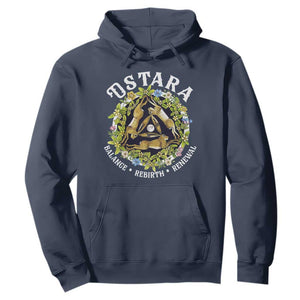 Ostara Balance Rebirth Renewal Hoodie Ostara Pagan Eostre Easter Day Three Hares TS11 Navy Print Your Wear