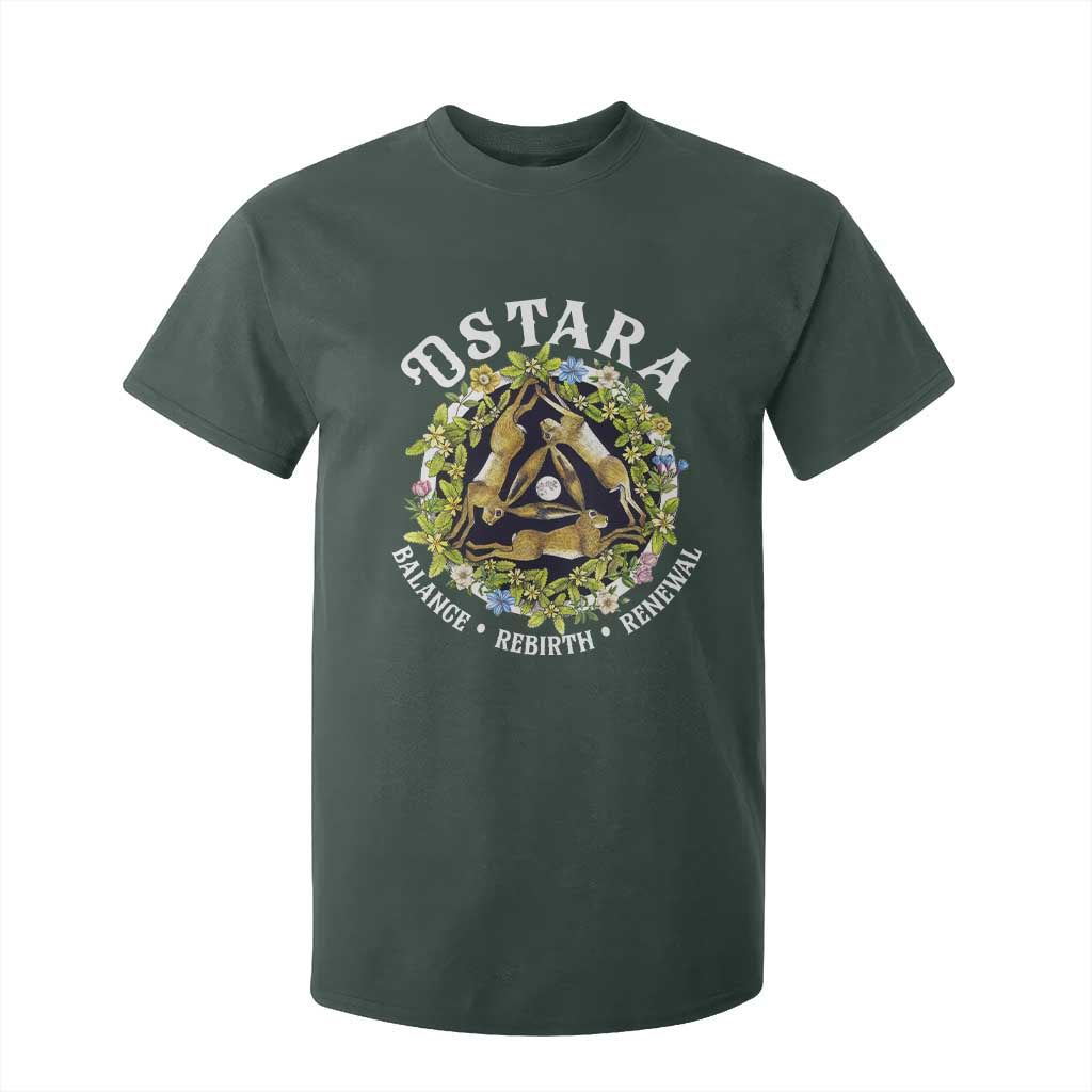 Ostara Balance Rebirth Renewal T Shirt For Kid Ostara Pagan Eostre Easter Day Three Hares TS11 Dark Forest Green Print Your Wear
