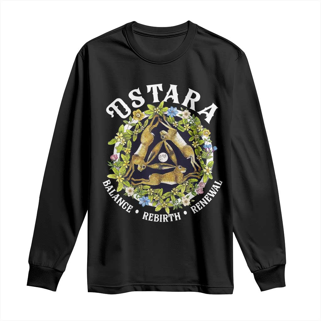 Ostara Balance Rebirth Renewal Long Sleeve Shirt Ostara Pagan Eostre Easter Day Three Hares TS11 Black Print Your Wear