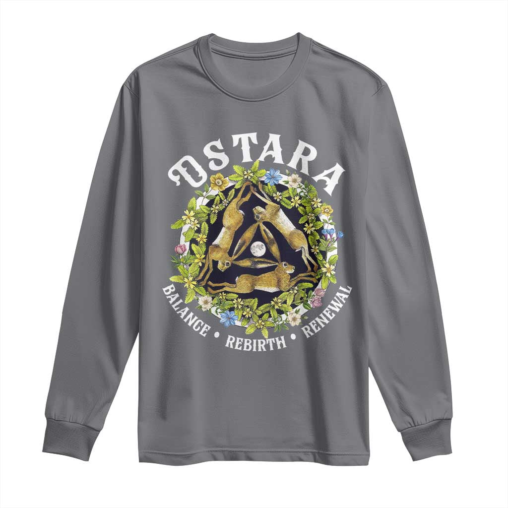 Ostara Balance Rebirth Renewal Long Sleeve Shirt Ostara Pagan Eostre Easter Day Three Hares TS11 Charcoal Print Your Wear