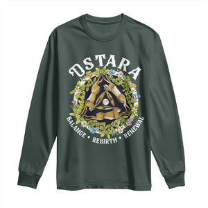 Ostara Balance Rebirth Renewal Long Sleeve Shirt Ostara Pagan Eostre Easter Day Three Hares TS11 Dark Forest Green Print Your Wear