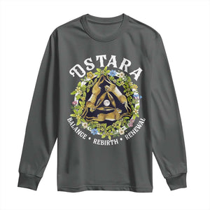 Ostara Balance Rebirth Renewal Long Sleeve Shirt Ostara Pagan Eostre Easter Day Three Hares TS11 Dark Heather Print Your Wear