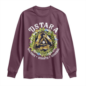 Ostara Balance Rebirth Renewal Long Sleeve Shirt Ostara Pagan Eostre Easter Day Three Hares TS11 Maroon Print Your Wear