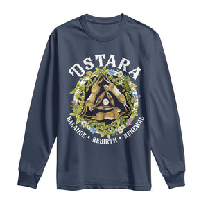 Ostara Balance Rebirth Renewal Long Sleeve Shirt Ostara Pagan Eostre Easter Day Three Hares TS11 Navy Print Your Wear