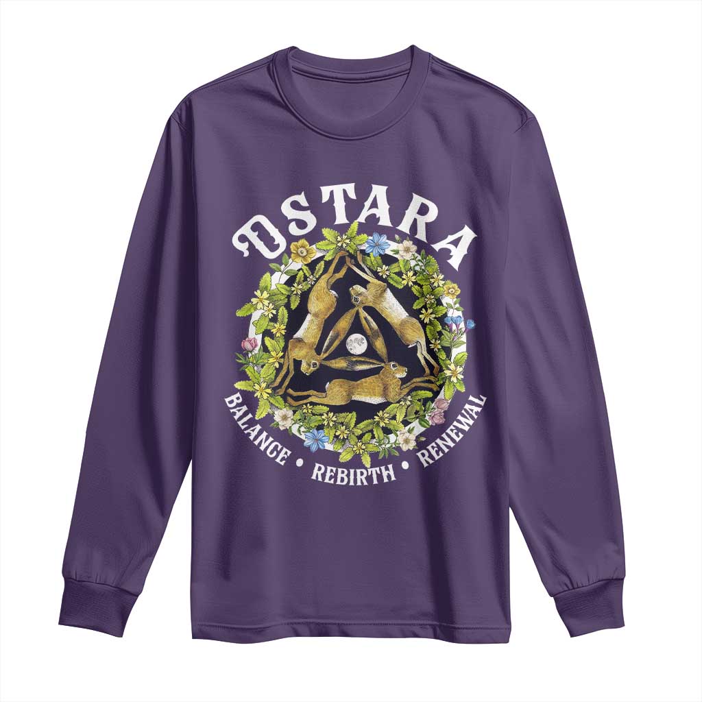 Ostara Balance Rebirth Renewal Long Sleeve Shirt Ostara Pagan Eostre Easter Day Three Hares TS11 Purple Print Your Wear