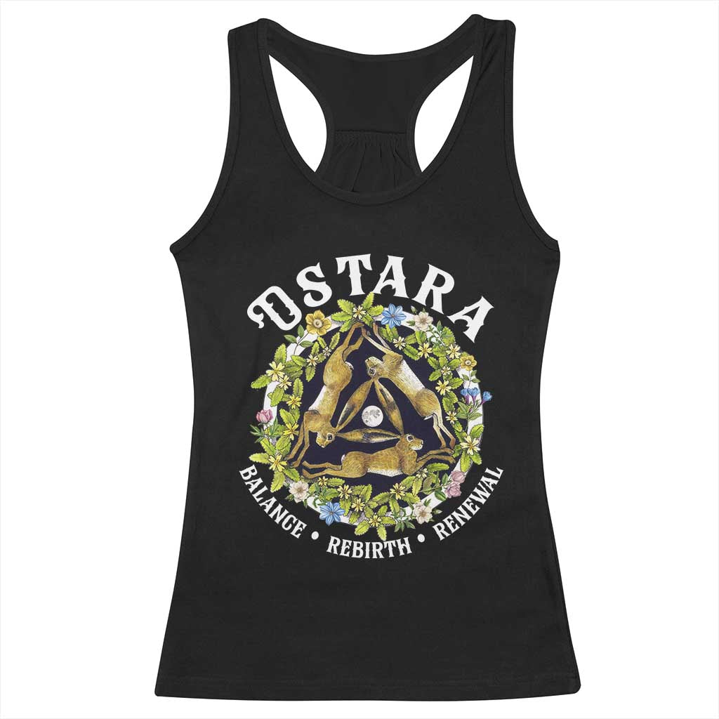 Ostara Balance Rebirth Renewal Racerback Tank Top Ostara Pagan Eostre Easter Day Three Hares TS11 Black Print Your Wear