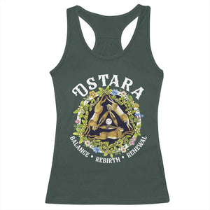 Ostara Balance Rebirth Renewal Racerback Tank Top Ostara Pagan Eostre Easter Day Three Hares TS11 Dark Forest Green Print Your Wear