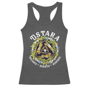Ostara Balance Rebirth Renewal Racerback Tank Top Ostara Pagan Eostre Easter Day Three Hares TS11 Dark Heather Print Your Wear